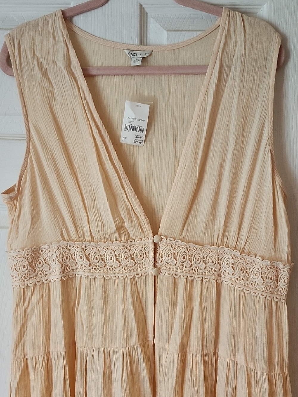 Cato Sleeveless Peach Lace-Trim Tiered Duster/Cover-Up - Picture 2 of 10